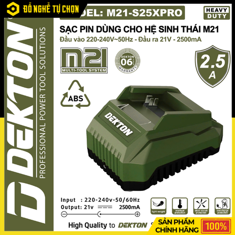 Đế Sạc Pin Dekton 21V 2.5A M21-S25Pro – Sạc Nhanh, An Toàn, Tương Thích Rộng – Hàng Chính Hãng, Có VAT