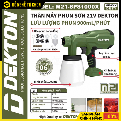 [THÂN] Máy Phun Sơn Dùng Pin Phổ Thông 21V Dekton M21-SPS1000 – Phun Mạnh, Đều Mịn, Linh Hoạt Mọi Không Gian, Hàng Chính Hãng, Có VAT
