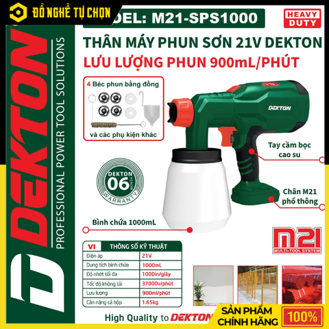 [THÂN] Máy Phun Sơn Dùng Pin Phổ Thông 21V Dekton M21-SPS1000 – Phun Mạnh, Đều Mịn, Linh Hoạt Mọi Không Gian, Hàng Chính Hãng, Có VAT