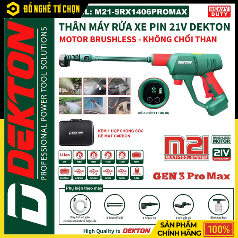 [THÂN] Máy Rửa Xe Chạy Pin 21V Dekton M21-SRX1406PROMAX (Chưa Pin & Sạc) – Áp Lực Mạnh 55Bar, Công Suất Lớn, Phun Rửa Linh Hoạt, Hàng Chính Hãng, Có VAT