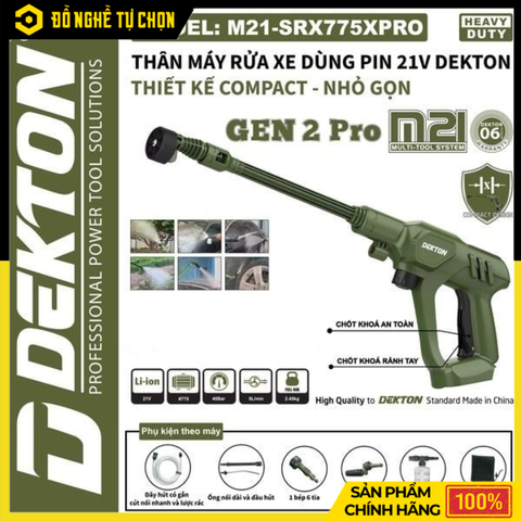 [THÂN] Máy Xịt Rửa Xe Dùng Pin 21V Dekton M21-SRX775 (Chưa Pin & Sạc) – Gọn Nhẹ, Áp Lực Mạnh, Linh Hoạt Mọi Nơi, Hàng Chính Hãng, Có VAT