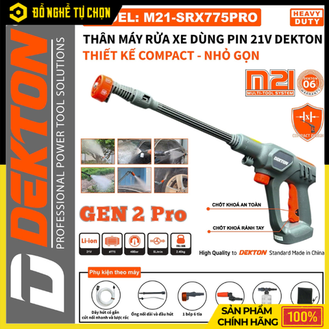 [THÂN] Máy Xịt Rửa Xe Dùng Pin 21V Dekton M21-SRX775 (Chưa Pin & Sạc) – Gọn Nhẹ, Áp Lực Mạnh, Linh Hoạt Mọi Nơi, Hàng Chính Hãng, Có VAT