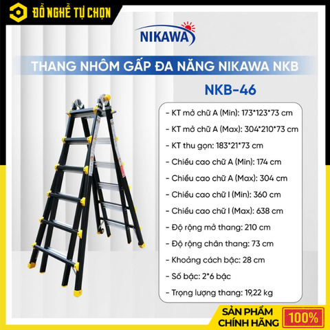 Thang Nhôm Gấp Đa Năng Nikawa NKB-46 New 2021 Cao 6.38m Siêu Chắc Chắn, Linh Hoạt Cho Công Trình Chuyên Nghiệp | Hàng Chính Hãng, Có VAT