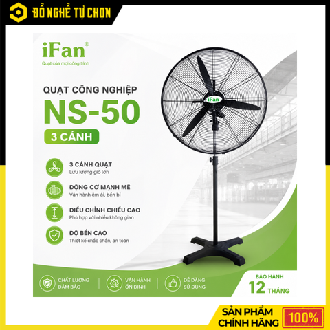 Quạt Công Nghiệp Đứng IFan NS-50 – Lưu Lượng Gió Mạnh, Làm Mát Hiệu Quả Cho Không Gian Lớn | Hàng Chính Hãng, Có VAT