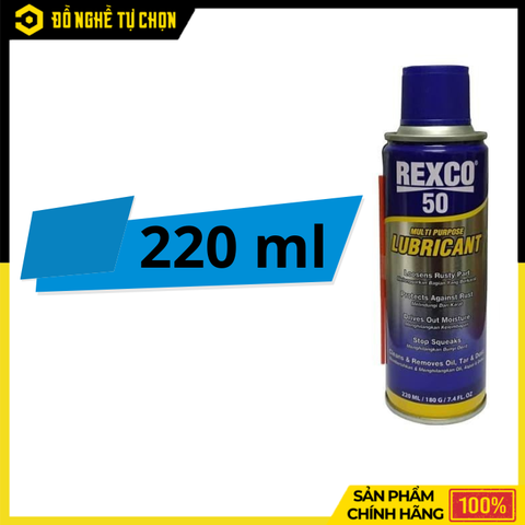 Dầu Bôi Trơn Đa Năng Lubricant Rexco 50 RX-SP0007 – 220ml – Chống Rỉ, Bôi Trơn, Làm Sạch – Hàng Chính Hãng Có VAT