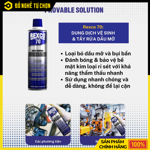 Dung Dịch Vệ Sinh Đa Năng REXCO 70 – Tẩy Rửa Dầu Mỡ, Cặn Bẩn Hiệu Quả – Chai 500ml – Hàng Chính Hãng Có VAT