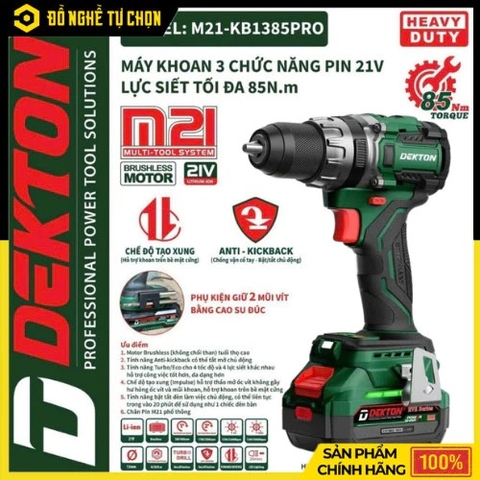 [THÂN] Máy Khoan Động Lực Dùng Pin 21V Dekton M21-KB1385PRO – Công Suất Mạnh Mẽ – Tính Năng Anti Kickback – Pin Lithium-Ion Dung Lượng Cao – Hàng Chính Hãng Có VAT