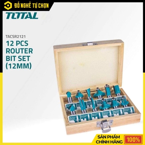 Bộ Mũi Phay TOTAL TACSR2121 – 12 Chi Tiết – Cốt 12mm – Đựng Hộp Gỗ – Chính Hãng Có VAT