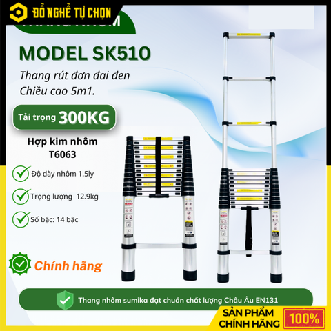 Thang Nhôm Rút Đơn 5.1m Sumika SK510 Gọn Nhẹ | Hàng Chính Hãng, Có VAT
