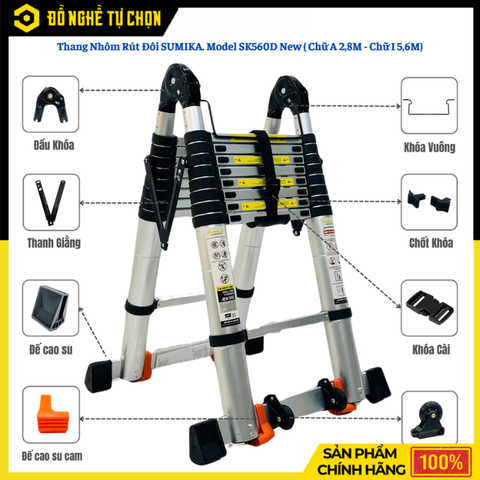 Thang Rút Nhôm Đôi Sumika SK560D NEW 2m8 – Đa Năng, Chắc Chắn, Linh Hoạt Cho Mọi Công Việc | Hàng Chính Hãng, Có VAT