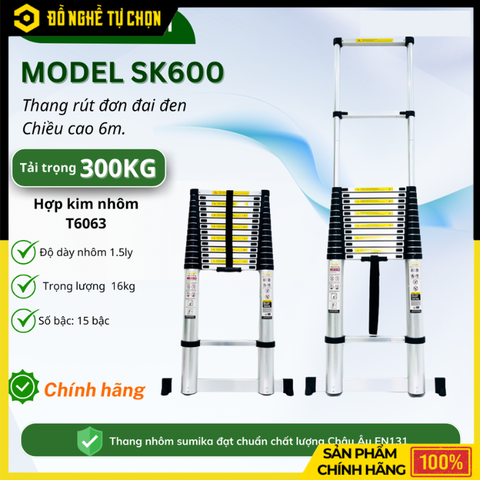Thang Nhôm Rút Đơn 6m Sumika SK600 Siêu Cao, Chịu Tải 300kg | Hàng Chính Hãng, Có VAT