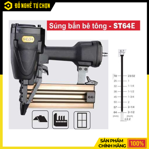 Súng Bắn Đinh Thẳng Khí Nén HyBest ST64E Dùng Đinh AT & ST Cho Bê Tông Gỗ Cứng | Hàng Chính Hãng, Có VAT