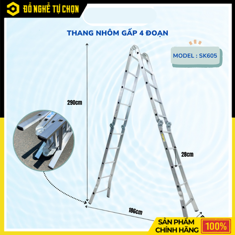 Thang Nhôm Gấp Đa Năng 4 Đoạn Sumika SK605 Cao 5.8m Gấp Đa Năng | Hàng Chính Hãng, Có VAT