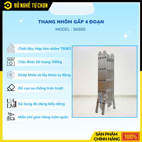 Thang Nhôm Gấp Đa Năng 4 Đoạn Sumika SK605 Cao 5.8m Gấp Đa Năng | Hàng Chính Hãng, Có VAT