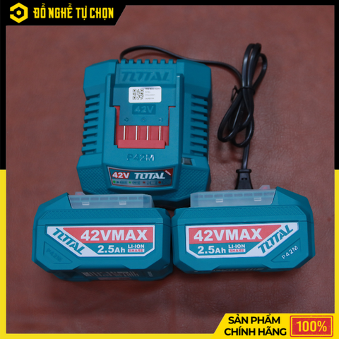 Máy Mài Góc Dùng Pin TOTAL TAGLI4128102 – 42V Không Dây – 2 Pin 2.5Ah + 1 Sạc – Công Suất 1280W – Chính Hãng Có VAT