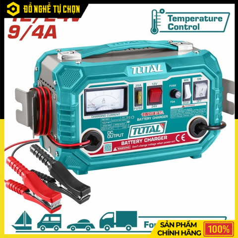 Máy Sạc Bình Ắc Quy TOTAL TBC1601 – 12V/24V – Dòng Sạc 12A – Phù Hợp Xe Máy, Ô Tô, Bình Ắc Quy 180Ah – Hàng Chính Hãng Có VAT