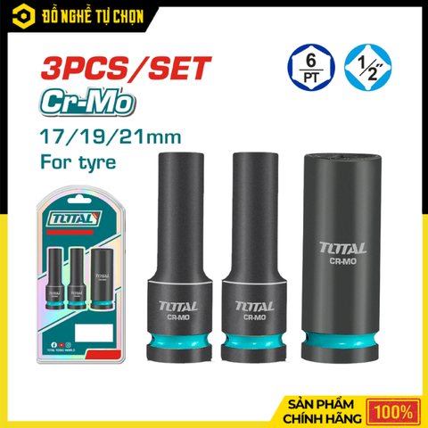 Bộ 3 Đầu Tuýp Tác Động Sâu 1/2 Inch Total THKISD12042L Thép Cr-Mo Chuyên Mở Bánh Xe, Chịu Lực Cực Tốt | Hàng Chính Hãng, Có VAT