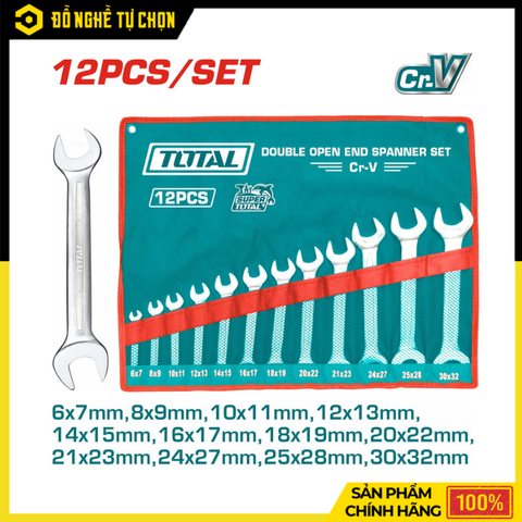 Bộ Cờ Lê Hai Đầu Miệng Total THT1023121 12 Chi Tiết 6-32mm, Thép Cr-V Bền Bỉ, Đa Năng Cho Thợ Cơ Khí | Hàng Chính Hãng, Có VAT