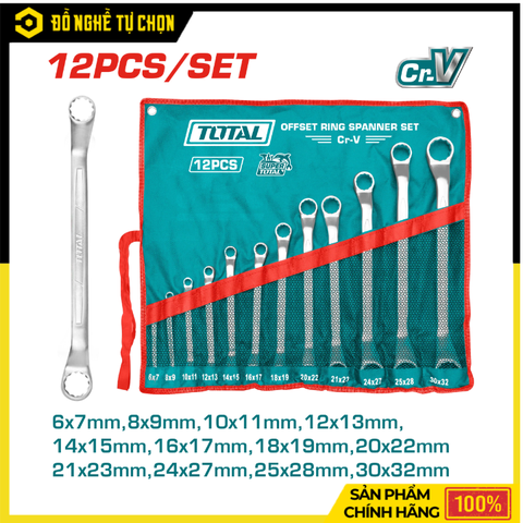 Bộ Cờ Lê Hai Đầu Vòng 12 Chi Tiết Total THT1024121 – Đa Kích Thước, Chắc Chắn, Chuyên Dụng Cơ Khí | Hàng Chính Hãng, Có VAT