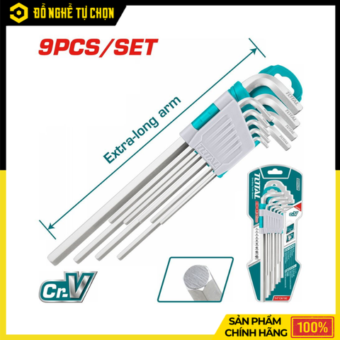 Bộ Lục Giác Đầu Bằng Dài 9 Chi Tiết Total THT106192 (1.5–10mm) – Thép CR-V Cứng Cáp, Đa Năng, Chính Xác Cao | Hàng Chính Hãng, Có VAT