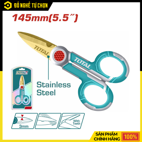 Kéo Thợ Điện 145mm Total THT1155871 – Nhỏ Gọn, Cắt Ngọt, Tiện Lợi Cho Mọi Công Việc | Hàng Chính Hãng, Có VAT