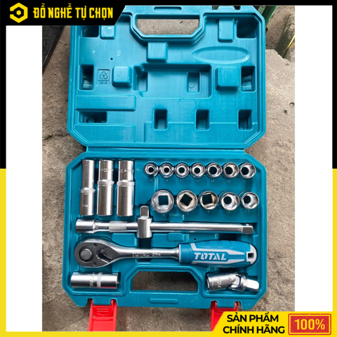 Bộ 20 Đầu Tuýp 1/2 Inch Total THT121201 Thép Cr-V Chịu Lực Cao, Kèm Tay Vặn 45 Răng Chuyên Nghiệp | Hàng Chính Hãng, Có VAT