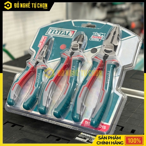Bộ 3 Kìm TOTAL THT2K0301S - Trợ Lực 30% - Chất Liệu Thép CR-V - Hàng Chính Hãng Có VAT
