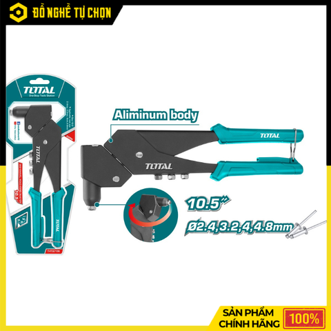 Kìm Rút Rivet Total THT32106 – 10.5 Inch – Đầu Xoay 360° – 4 Đầu Mũi (2.4–4.8mm) – Hàng Chính Hãng Có VAT