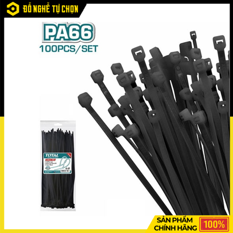 Bộ 100 Dây Rút Nhựa Đen Total THTCTB15025 150x2.5mm Cố Định Chắc Chắn Dễ Sử Dụng – Hàng Chính Hãng, Có VAT