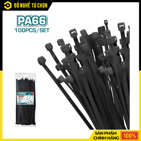 Bộ 100 Dây Rút Nhựa Đen Total THTCTB25048 4.8x250mm Chịu Lực Tốt, Cố Định Dây Cáp Gọn Gàng Và Chuyên Nghiệp | Hàng Chính Hãng, Có VAT