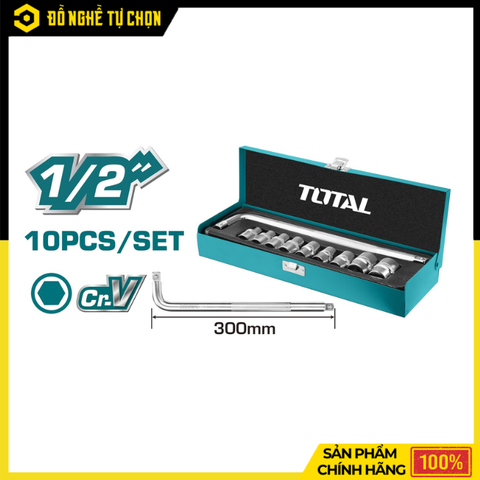 Bộ Tuýp 1/2 Inch 10 Chi Tiết Total THTL121101 Thép Cr-V Bền Bỉ, Tháo Lắp Bulong Hiệu Quả | Hàng Chính Hãng, Có VAT