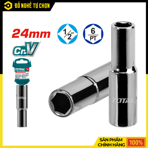 Đầu Tuýp Lục Giác 1/2 Inch x 24mm Total THTST12243L Thép Cr-V Siêu Bền, Chịu Lực Cao Cho Công Việc Cơ Khí | Hàng Chính Hãng, Có VAT
