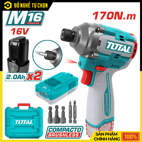 Máy Vặn Vít Dùng Pin 16V Total TIRLI16178 – Không Chổi Than – Mô-Men 170Nm – 2 Pin 2.0Ah & Sạc Nhanh – Hàng Chính Hãng Có VAT