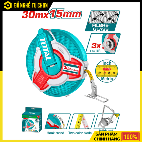 Thước Dây Sợi Thủy Tinh 20m Total TMTF18306 – Đo Đạc Linh Hoạt, Bền Bỉ Ngoài Trời  | Hàng Chính Hãng, Có VAT