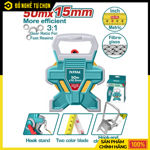 Thước Dây Sợi Thủy Tinh 50m x 15mm Total TMTF18506 Bền Bỉ Chính Xác | Hàng Chính Hãng, Có VAT