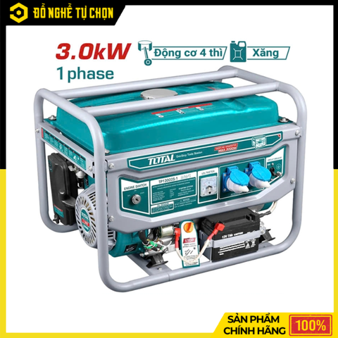 MÁY PHÁT ĐIỆN DÙNG XĂNG TOTAL 3KW TP130005-1 (CÓ ĐỀ ) -  MẠNH MẼ, ỔN ĐỊNH, TIẾT KIỆM NHIÊN LIỆU