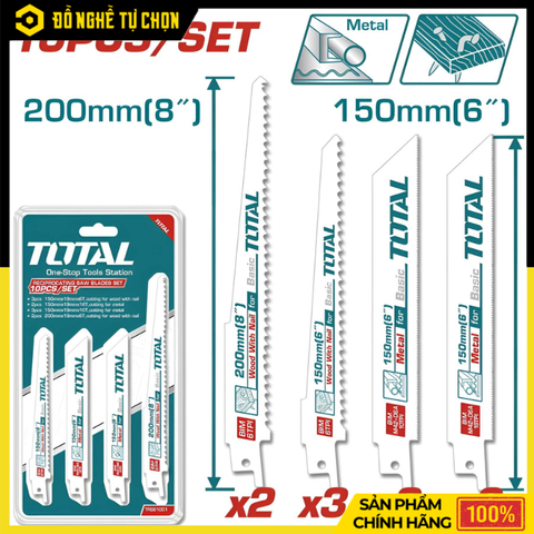 Bộ Lưỡi Cưa Kiếm Total TRSB1001 – 10 Lưỡi Bi-Metal – Cắt Gỗ Có Đinh & Kim Loại – Hàng Chính Hãng Có VAT