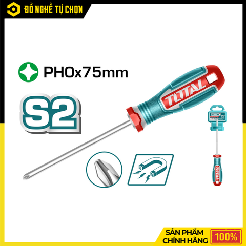 Tua Vít Bake PH0x75mm Total TSDPH0075 – Đầu Nam Châm, Thép CR-V Cứng Cáp, Nhỏ Gọn Dễ Dùng | Hàng Chính Hãng, Có VAT