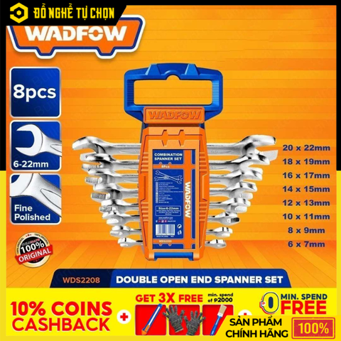 Bộ 8 Cờ Lê 2 Đầu Miệng WadFow WDS2208 6-22mm | Hàng Chính Hãng, Có VAT