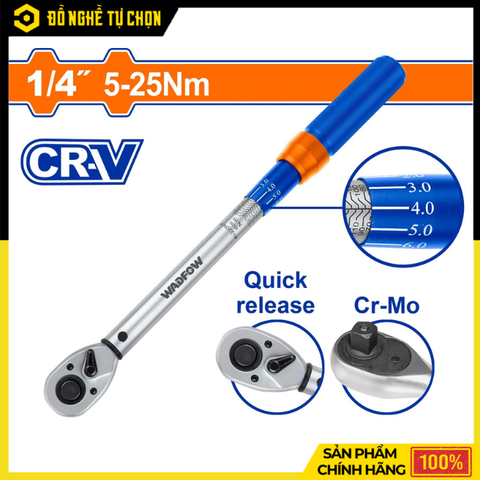 Cần Siết Lực 1/4 Inch Wadfow WWQ1D14 Dải Lực 5-25Nm Chính Xác Cao, Chuyên Dụng Cho Cơ Khí & Bảo Trì | Hàng Chính Hãng, Có VAT