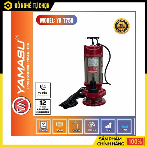 Máy Bơm Thả Chìm Inox 304 Yamasu YA-IN750 – Công Suất 750W, Đẩy Cao 30m, Chuyên Tưới Béc Và Cấp Nước Hiệu Quả | Hàng Chính Hãng, Có VAT