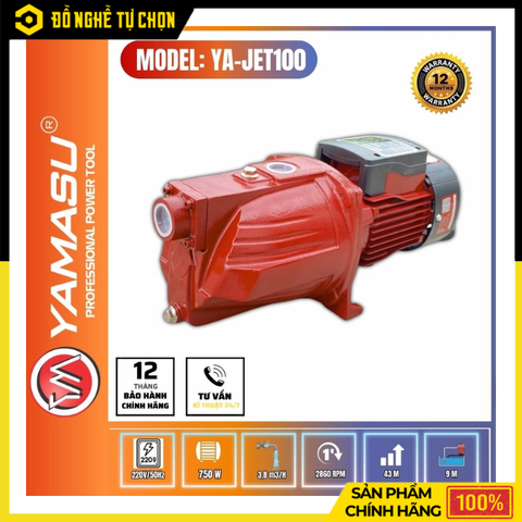 Máy Bơm Nước Bán Chân Không Yamasu YA-JET100 – Hút Sâu 9m, Đẩy Cao 43m, Giải Pháp Cấp Nước Mạnh Mẽ Cho Gia Đình | Hàng Chính Hãng, Có VAT