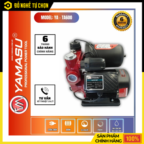Máy Bơm Tăng Áp Yamasu YA-TA600 – Công Suất 600W Mạnh Mẽ, Tăng Áp Nhanh, Nước Chảy Khỏe Cho Nhà Nhiều Tầng | Hàng Chính Hãng, Có VAT