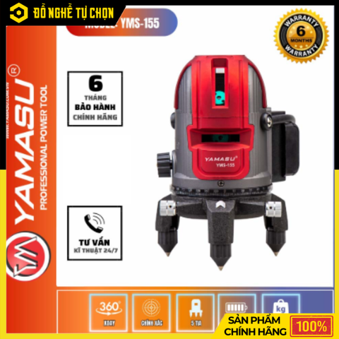 Máy Cân Mực Laser 5 Tia Xanh Yamasu YMS-155G2 Chip SHARP Siêu Sáng 25m | Hàng Chính Hãng, Có VAT