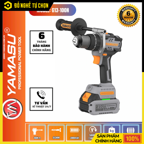 [BỘ] Máy Khoan Pin 21V Yamasu G13-100N Lực Siết 100Nm Brushless Chống Giật | Hàng Chính Hãng, Có VAT