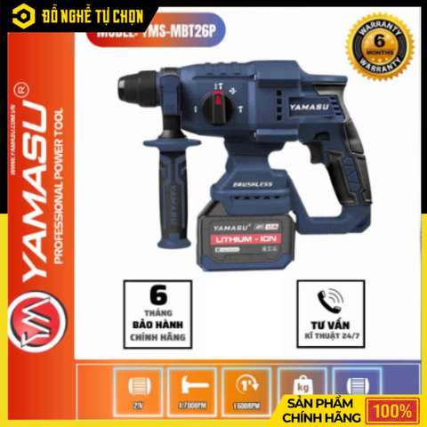 [THÂN] Máy Khoan Bê Tông Pin 3 Chức Năng Yamasu YMS-MBT26P 2.8J Mạnh Mẽ | Hàng Chính Hãng, Có VAT