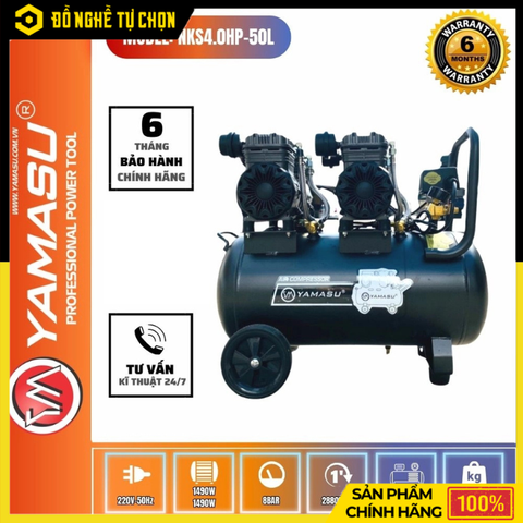 Máy Nén Khí Sạch Yamasu NKS 4.0HP – 50L Giảm Âm Không Dầu | Hàng Chính Hãng, Có VAT