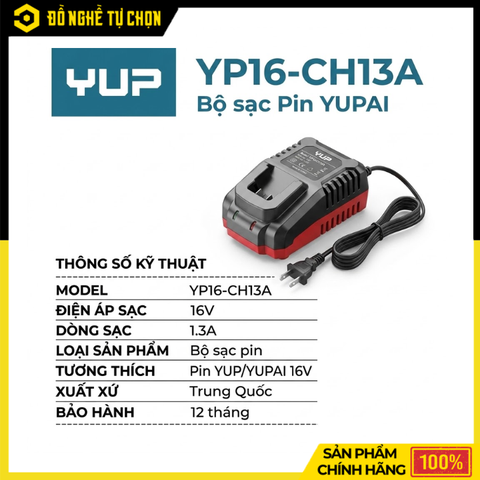 Sạc Pin 16V YUPAI YP16-CH13A – Sạc Nhanh 1.3A, An Toàn, Tương Thích Pin YUP 16V | Hàng Chính Hãng, Có VAT