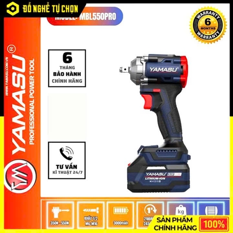 Máy Siết Bu-Lông Pin YAMASU MBL550PRO – Pin 21V – Lực Siết 350N–550N – Động Cơ Brushless – Hàng Chính Hãng Có VAT