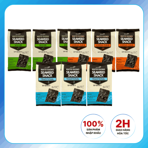 Combo 3 Lốc Rong Biển Nướng Hanami Hàn Quốc 3 Vị - Wasabi Giòn Tan 12gr/ Lốc